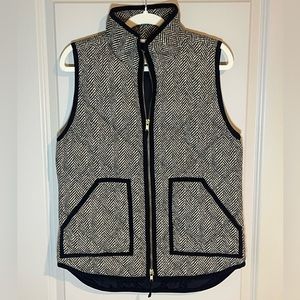 J. Crew Black and White Herringbone Zip-Up Quilted Vest